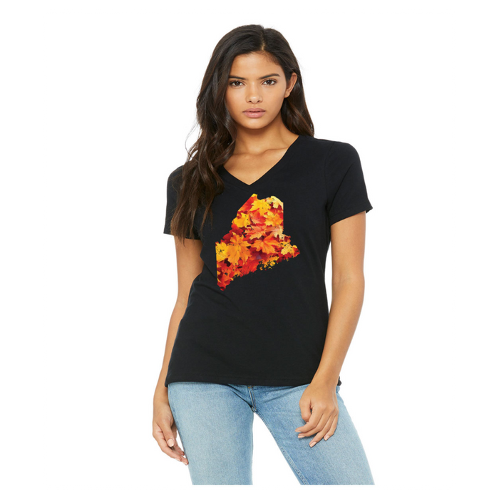 Maine State Fall Leaves Women's V-Neck T-Shirt