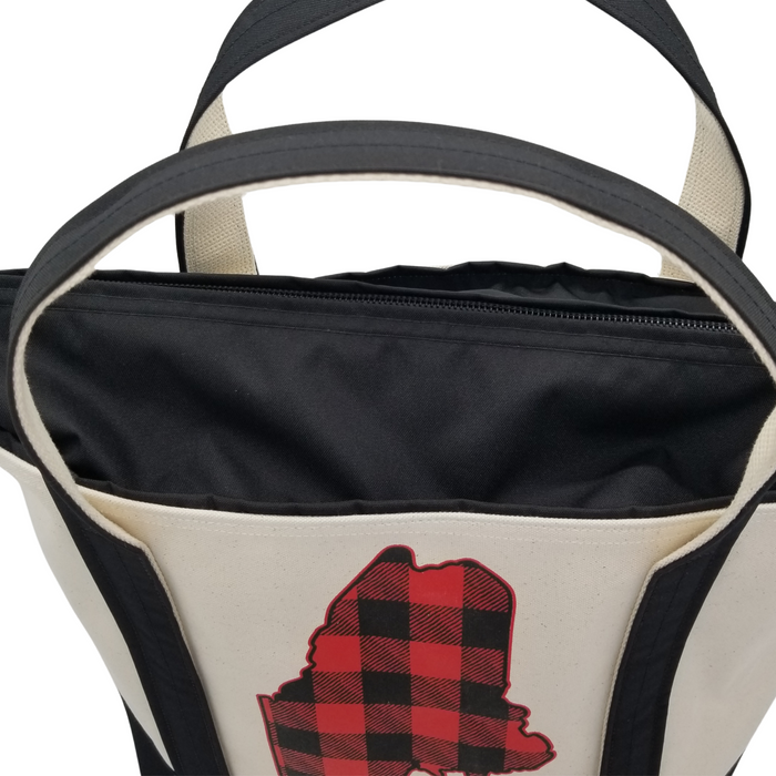 Maine Buffalo Plaid Large Tote Bag With Zipper Top