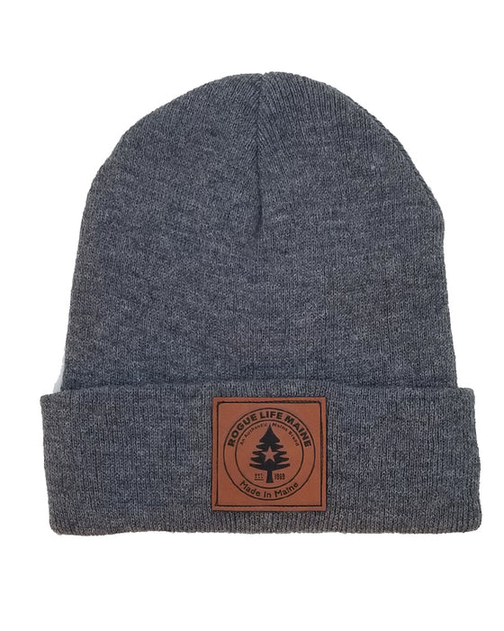 Leather Patch Rogue Life Fleece-Lined Knit Hat - Oxford Grey