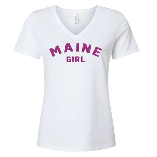 Maine Girl Color Text V-Neck T-Shirt SHOP ROGUE WEAR T-shirt 3XL-White-Magenta