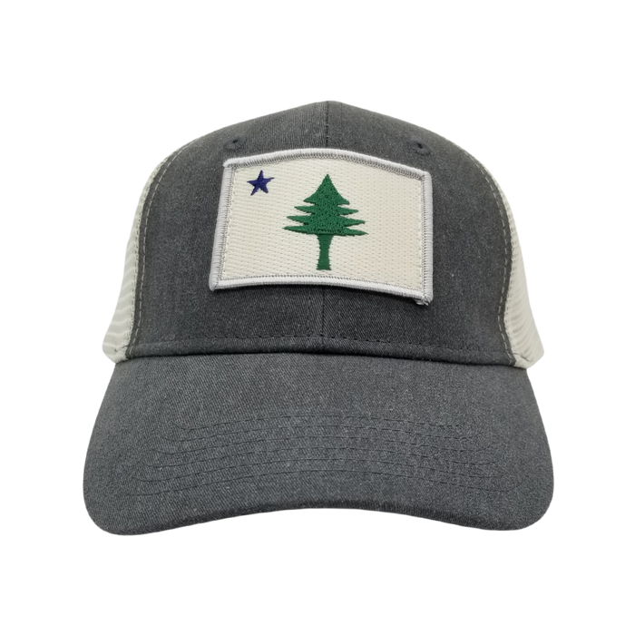 Maine Flag Patch Trucker Hat Stone Wash