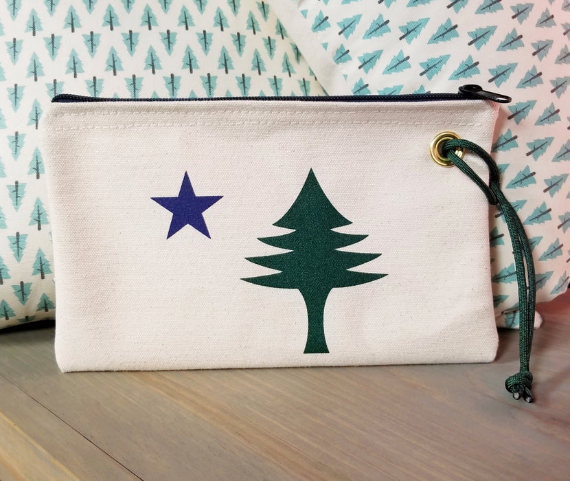 Maine Flag Zipper Pouch Wristlet-Large