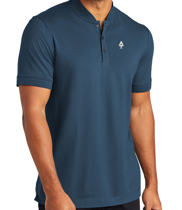 Mens Stretch Pique Henley - Indigo Blue